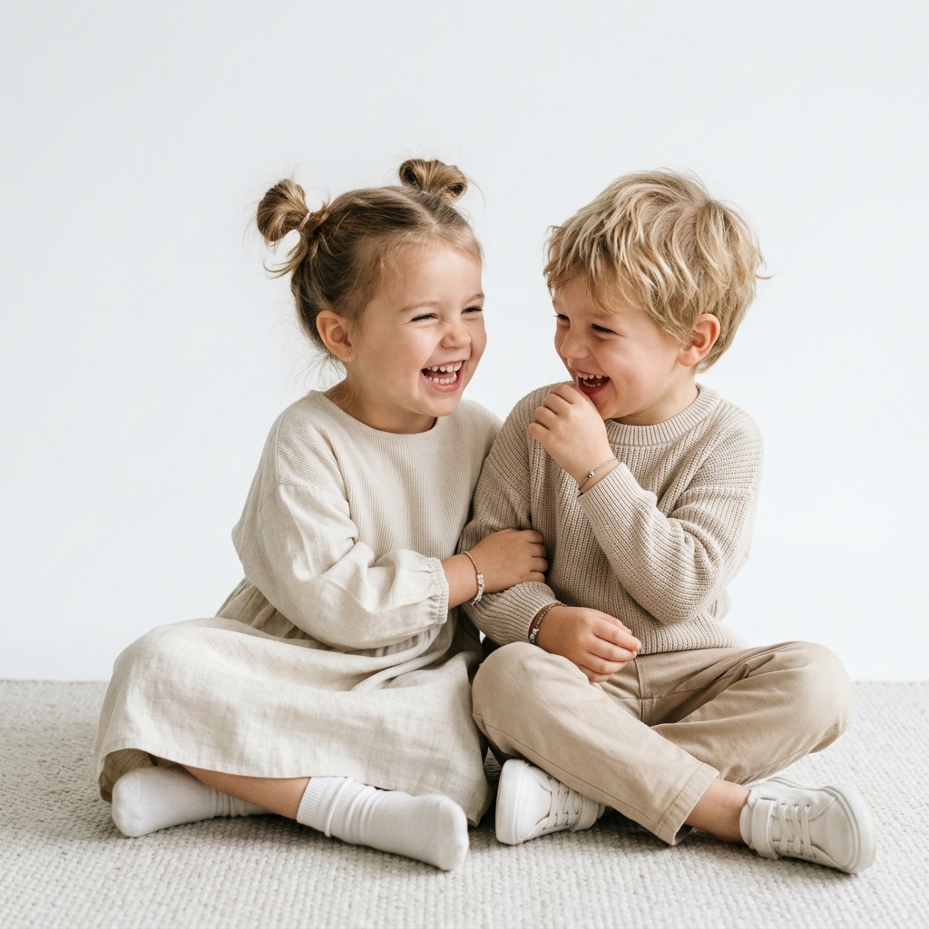 Kids laughing and playing in Threadori apparel